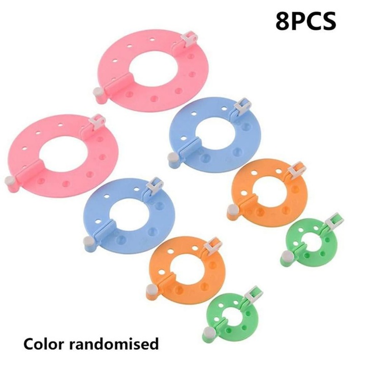 Set 8 Pompom Maker, 4 dimensiuni, plastic, multicolor