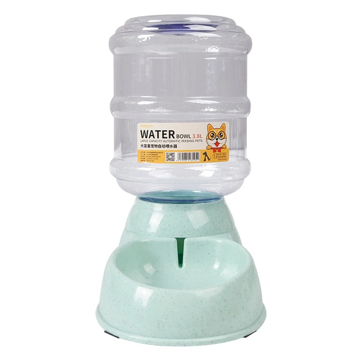 Dispenser automat pentru animale, capacitate 3.8L, design anti-inghitire, baza antiderapanta, dimensiuni 31.5x17.5x32cm, set alimentar si de apa