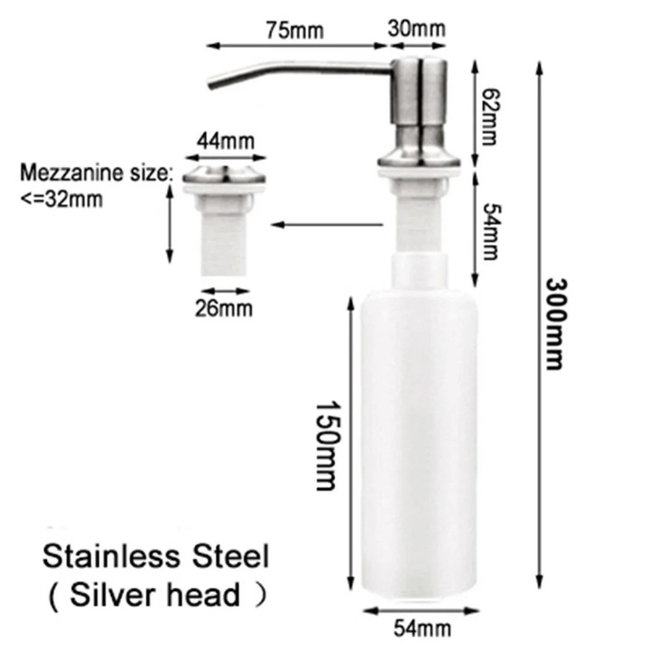 Szappanadagoló 500ML, rozsdamentes acél és műanyag, mosogatóhoz, könnyen telepíthető, fekete