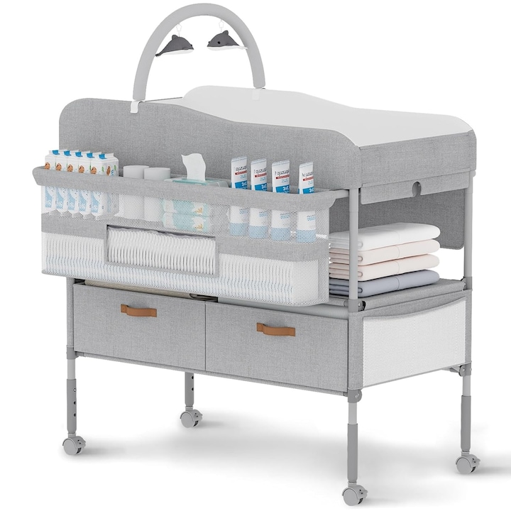 Masa de infasat Wacorresi, reglabila 3 inaltimi, cu sertare depozitare, 80x50x90cm, gri