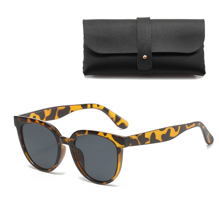 Ochelari de soare pentru copii, Axroad Mall, Protectie UV400, Usori si confortabili, Toc protectie inclus, Marime universala, Model vintage, Rame fashion, Clear vision, 3-15 ani, Polarized lenses, Tortoise