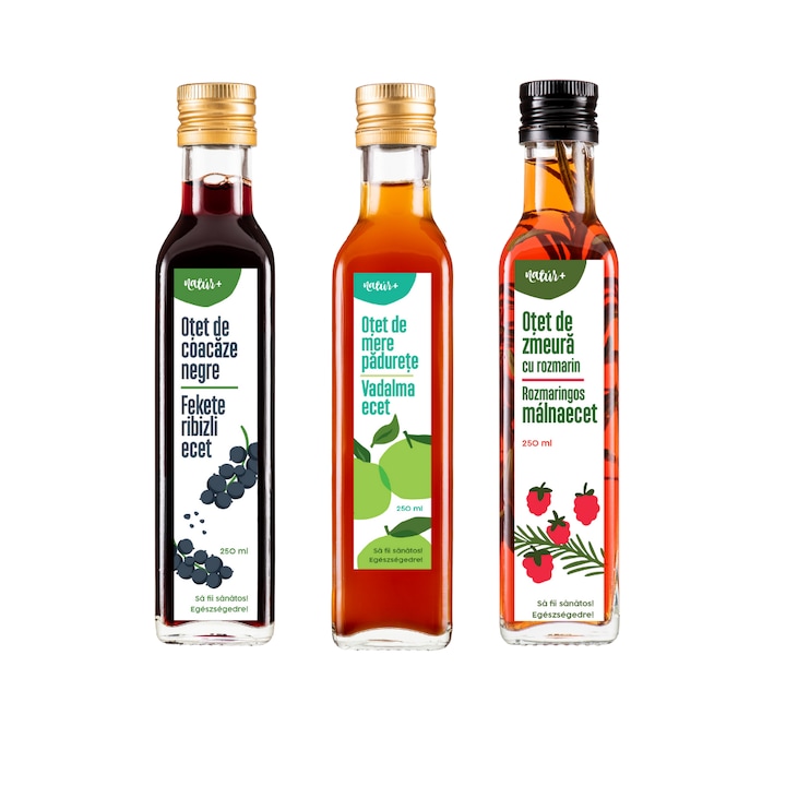 Set otet de fructe pentru salate Natur+ 3x250 ml Zmeura cu rozmarin, Mere padurete, Coacaze negre