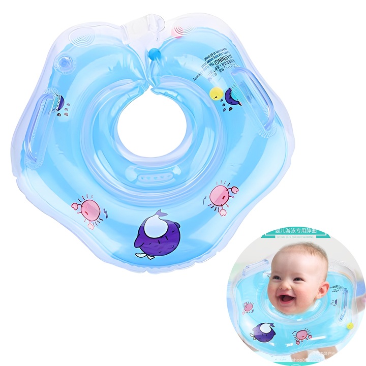 Colac inot TREXORA, Baby Shark, albastru, 0-24 luni, cu manere, camere de aer duble, 42x42cm