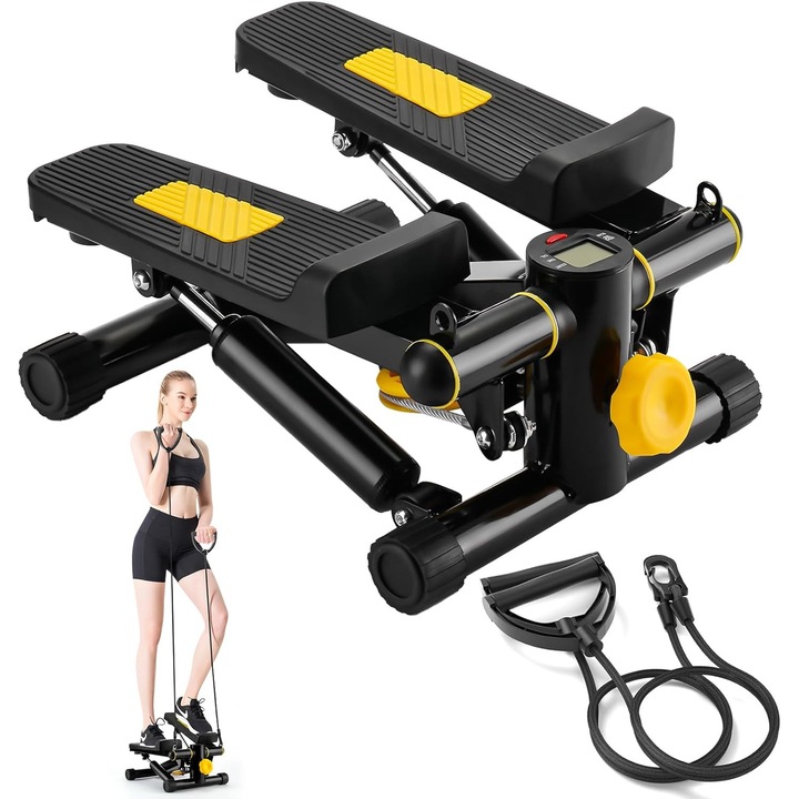 Степер Wacorresi с ластици за съпротивление, компактен, черен, 34x30x25см