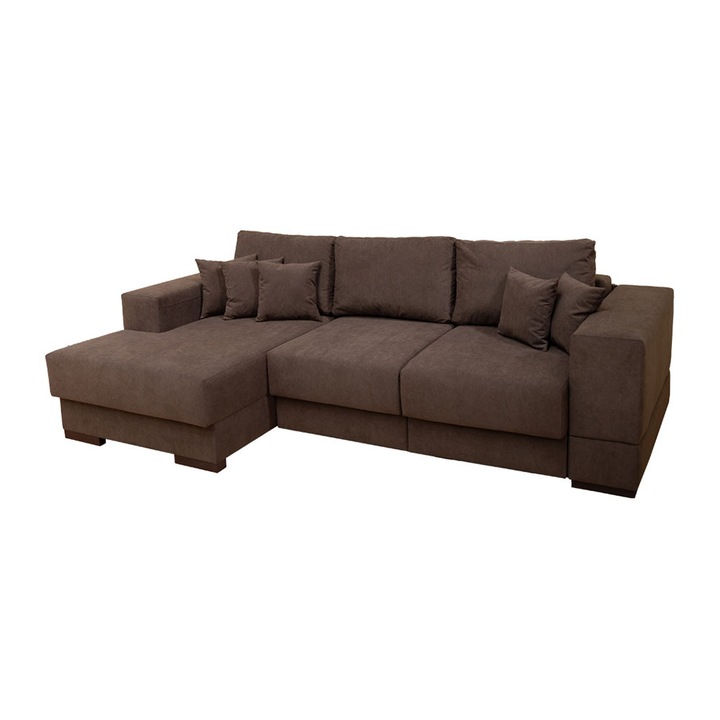 Coltar Extensibil Boston - Vega 36 Stanga, cu Lada de Depozitare, 266 x 160 x 90 cm, Stofa Maro