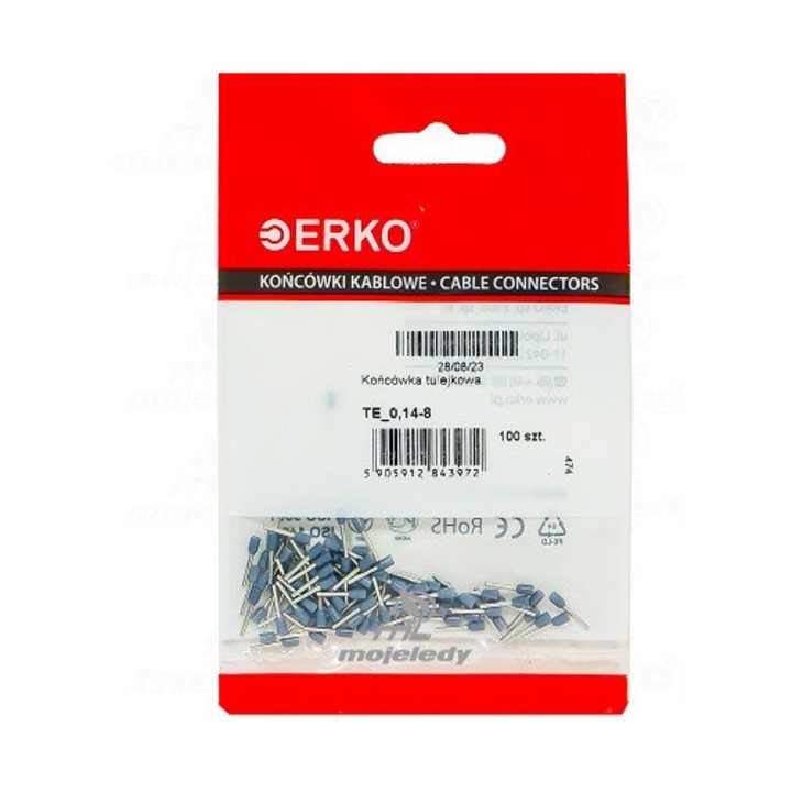 Capete terminale izolate Erko TE 0,14-8 mm, gri, 100 buc