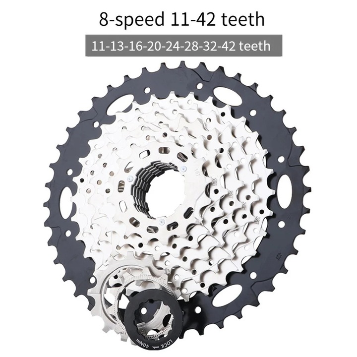 Pinion bicicleta 8-11s 42T, design din otel, culoare argintie, greutate aproximativ 350g