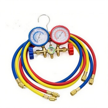 Set manometru galerie frigorifica, 500PSI, 2500PSI, pentru R12 R22 R502 R134, metal, instrument de aer conditionat cu furtun si carlig, caracteristici stabile, utilizare intensa, instrument de refrigerare pentru aer conditionat, 90cm