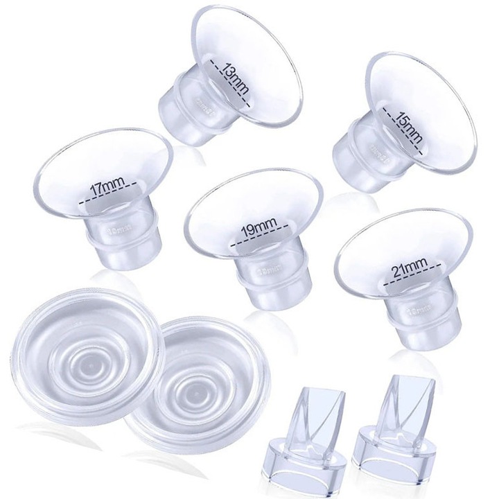Set 9 insertii flansa pompe, 13/15/17/19/21mm, compatibile cu pompe de san portabile, include diafragma silicon si valva duckbill, silicon, Transparent
