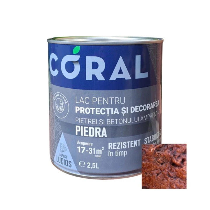 Лак за камък и щампован бетон Coral Piedra, за интериор/екстериор, Червеникаво-кафяв, 2.5 л
