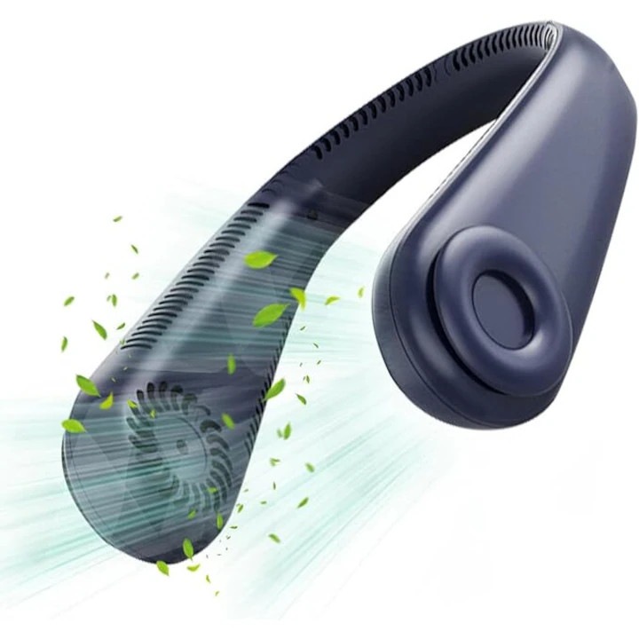 Ventilátor, állítható hordozható, 3 sebességfokozat, könnyű, kültéri, irodai, otthoni használatra alkalmas, nyakba akasztható, 5000 mAh, USB töltéssel, kék