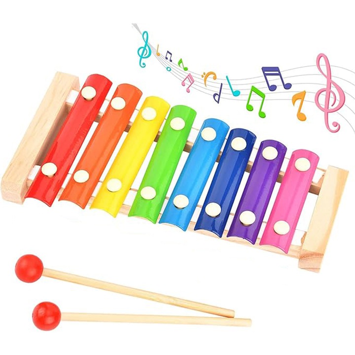 Музикална играчка AYSTOAYS®, Ксилофон, Дървена Монтесори играчка, образователна, Многоцветна