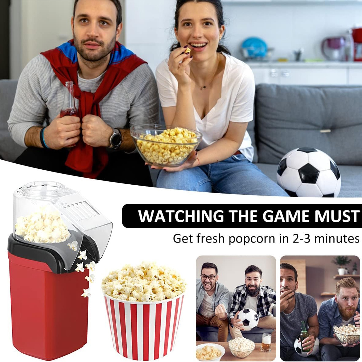 Aparat pentru popcorn, Puepoul, 1 l, 1200 W, 3 minute preparare, Fara ...