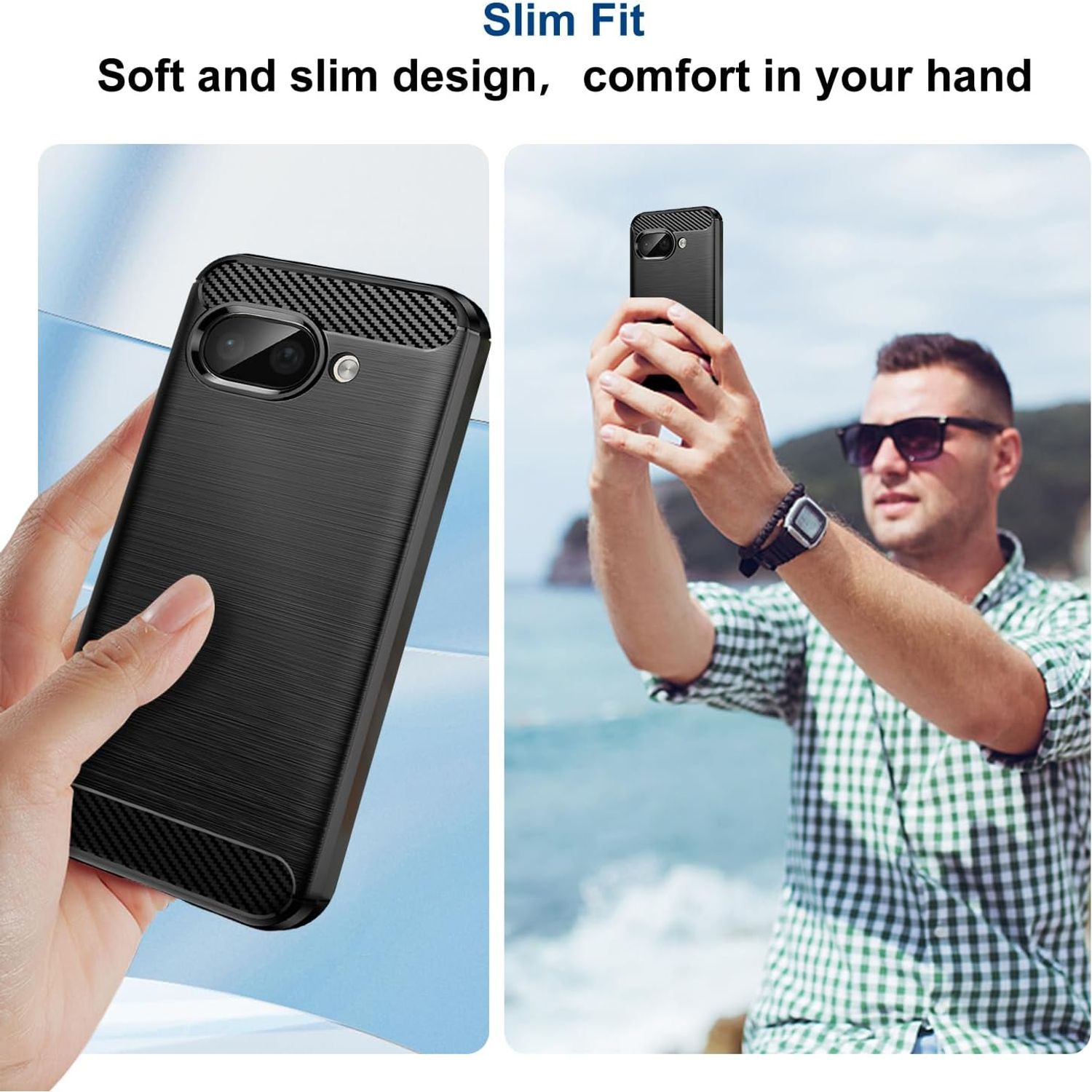 Husa Telefon pentru Google Pixel 9A, Carcasa Slim Fit din TPU cu Absorbtie de Socuri, Design Fibra de Carbon, Negru