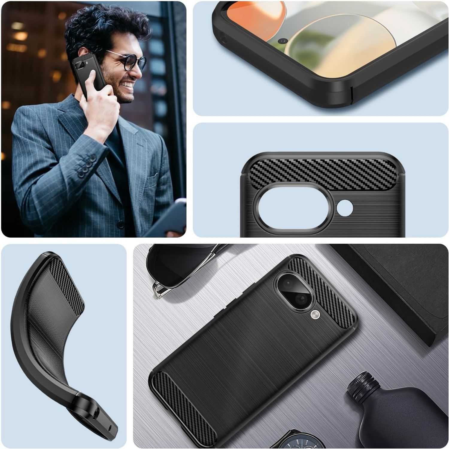 Husa Telefon pentru Google Pixel 9A, Carcasa Slim Fit din TPU cu Absorbtie de Socuri, Design Fibra de Carbon, Negru