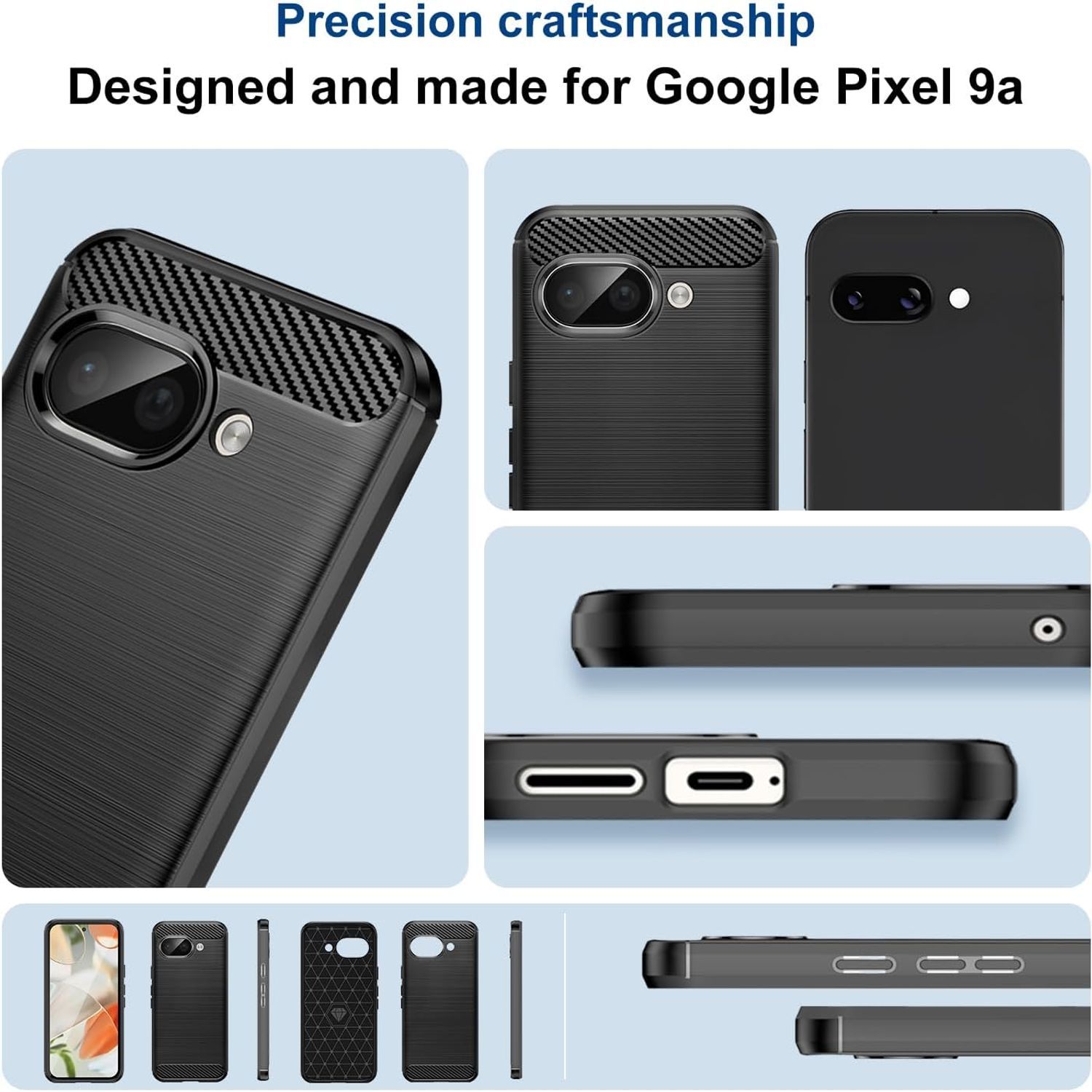 Husa Telefon pentru Google Pixel 9A, Carcasa Slim Fit din TPU cu Absorbtie de Socuri, Design Fibra de Carbon, Negru