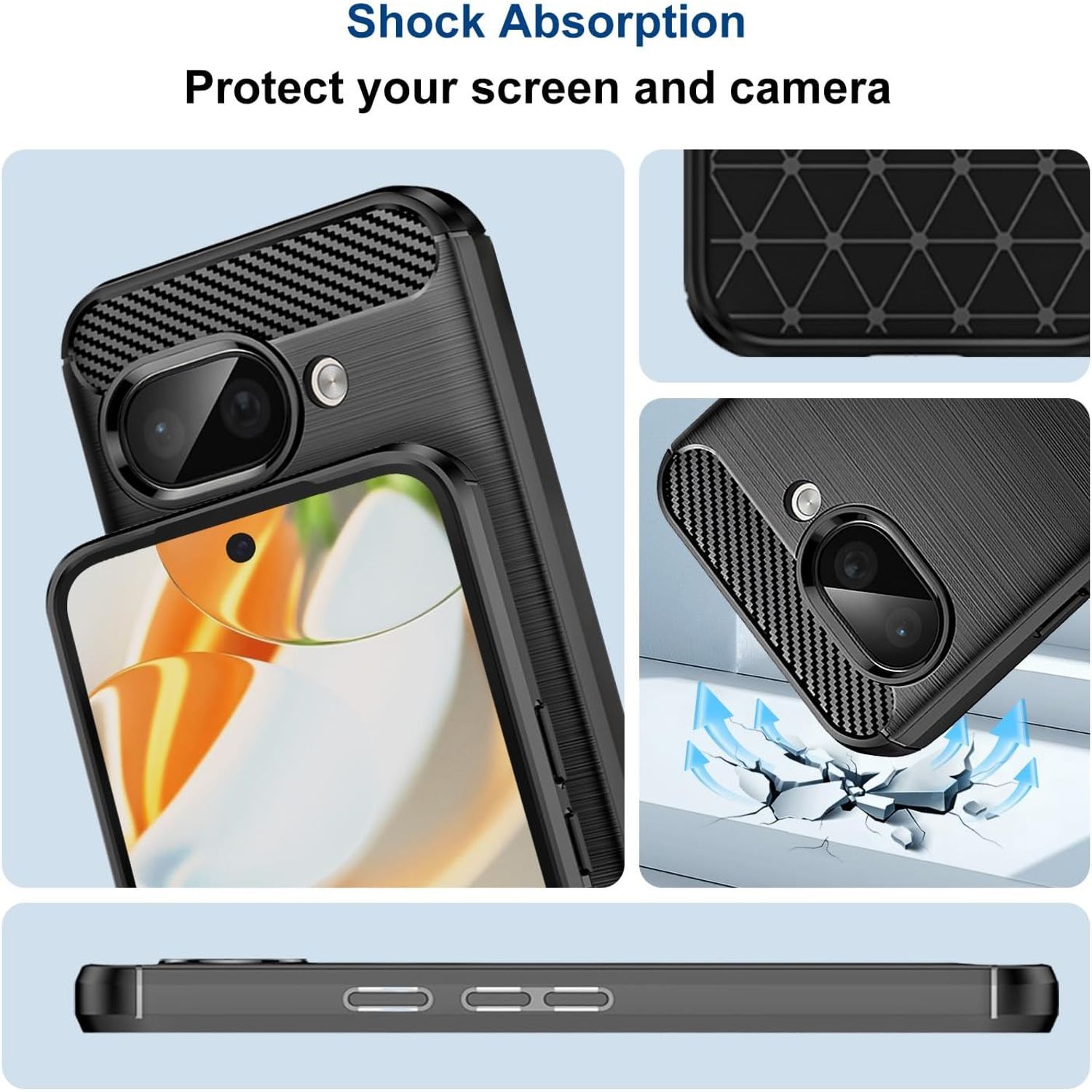 Husa Telefon pentru Google Pixel 9A, Carcasa Slim Fit din TPU cu Absorbtie de Socuri, Design Fibra de Carbon, Negru