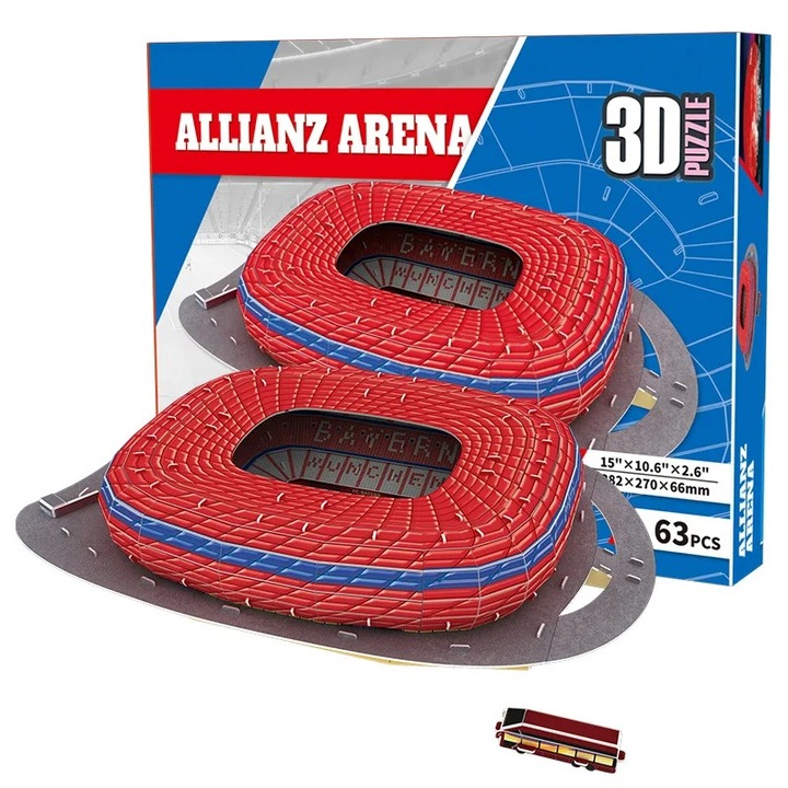 DIY Modell Puzzle 3D Kocka Stadion Allianz Arena - Nagy Méret, Dekorációs Játék Gyerekeknek, Oktató Ajándék