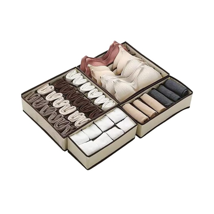 Set organizator pentru lenjerie de corp, cutii depozitare sosete, 4 piese, placa PP, Bej