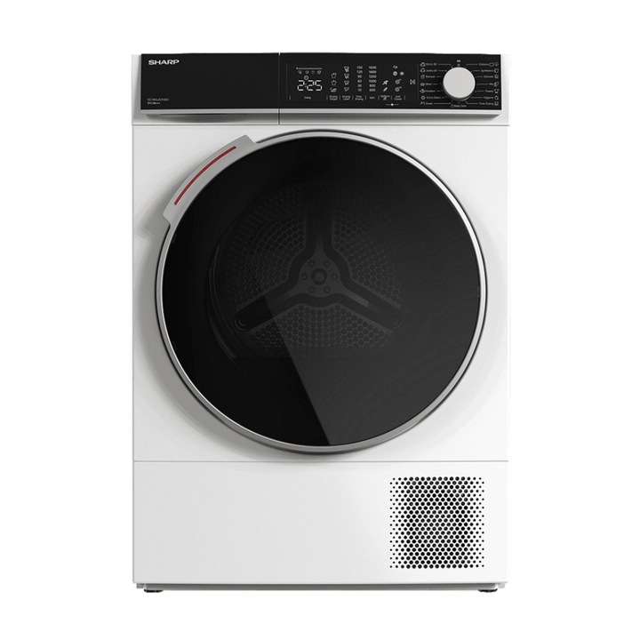Сушилня Sharp KD-NHL8S9GW3, Термопомпа, Инверторен мотор, Балон с мехурчета, LED сензорно управление, 8 кг, 15 програми, Клас A+++, Бяла