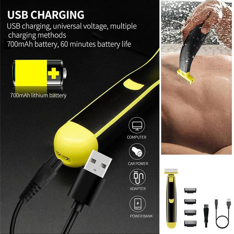 Aparat de ras/lama de ras pentru barbati (impermeabil), incarcare USB ...