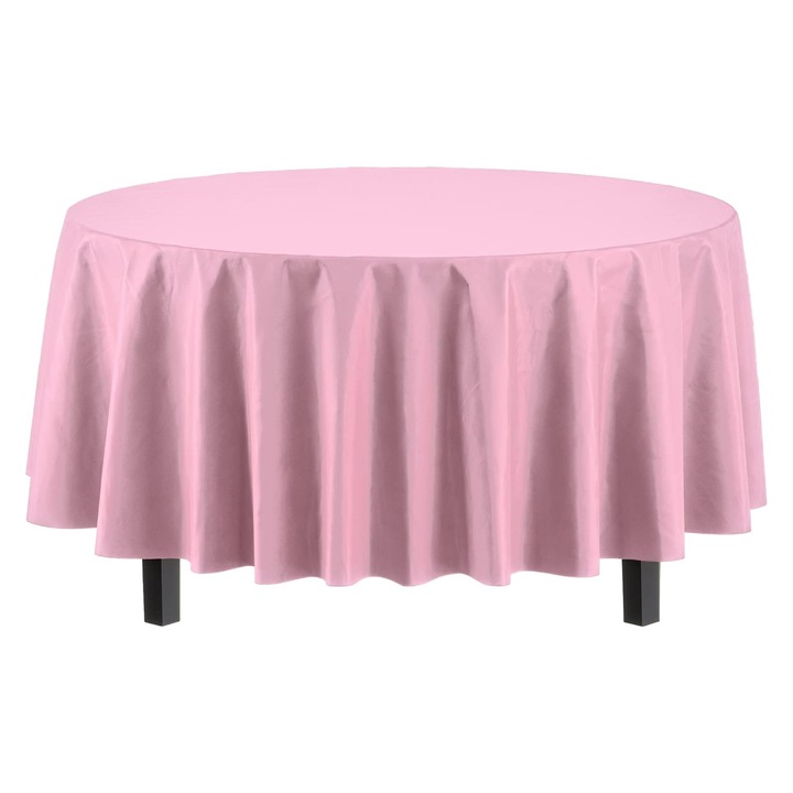 Set 5 fata de masa rotunda, Axroad Mall, Panza de masa de unica folosinta, Impermeabila, Usor de curatat, Multifunctional, Ecologic si non-toxic, Anti-pete, Pentru petreceri, nunti, botezuri, decoratiuni, PEVA, Diametru 213cm, Roz