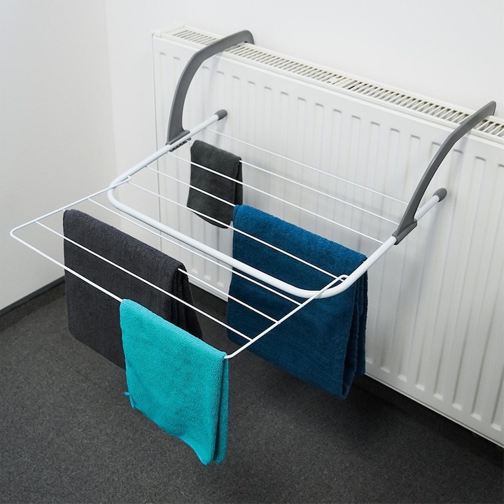 Vilde ruhaszárító, összecsukható, fém, fehér, 55x50,5x35 cm, kapacitás 6 kg, 10 darab 46 cm-es rúd