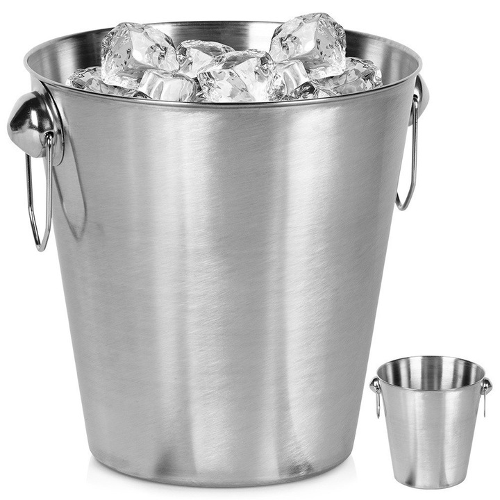 Galeata Pentru Gheata, Excellent Houseware, Frapiera Inox, 4.6 L, 20x20.6 cm, Otel, Manere Confortabile, Design Clasic, Utila Pentru Racirea Bauturilor, Argintie