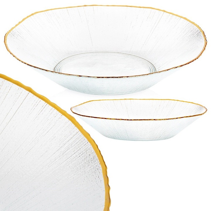 Bol de servire Artemis, sticla, 1,6L, 29,5x29x6cm, design auriu