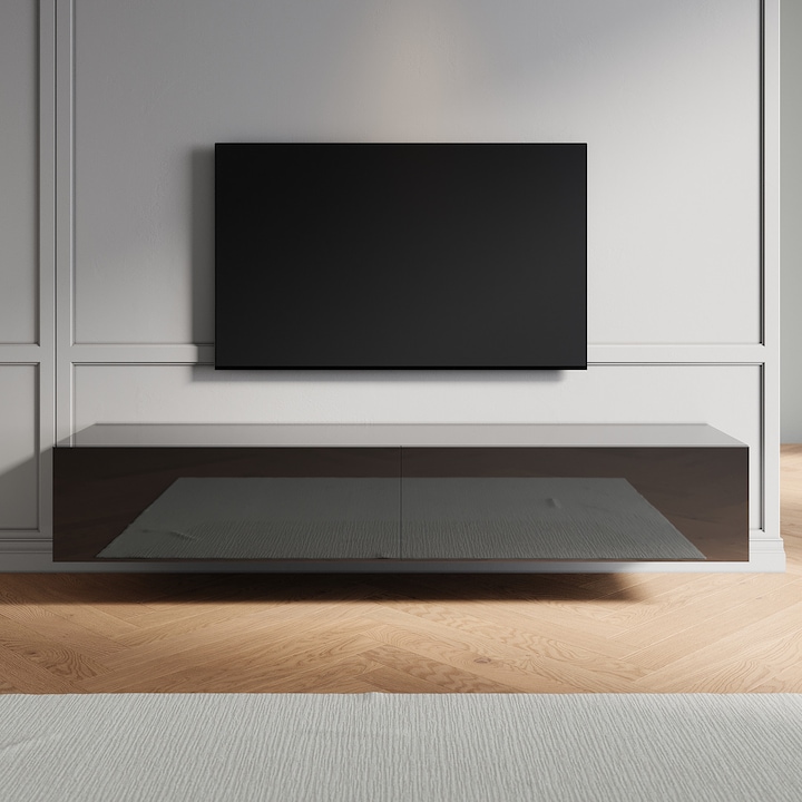Comoda TV, Montat pe perete, cu 2 usi cu deschidere in jos, negru, 180 x 40 x 30 cm