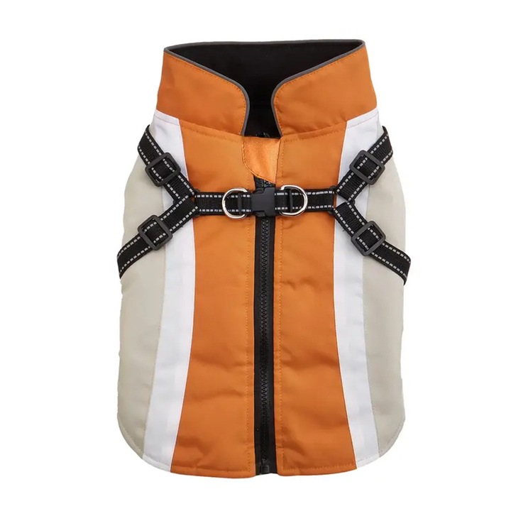 Pelerina Reflectorizanta pentru Animale de Companie PawShield Reflecto Rain - Material Impermeabial, Protectie pentru Ploaie, Noroi si Vant, Mentine Blana Curata, Usor de Imbracat, Confort pentru Animal, Usor de Intretinut, Portocaliu