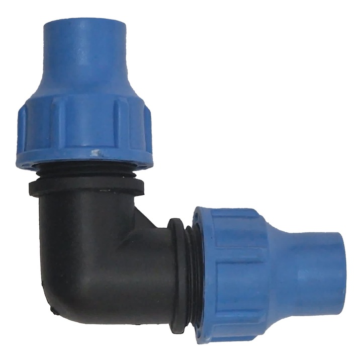 Пластмасово коляно, Flores, № 6417, гайка + гайка, 16 x 16 мм