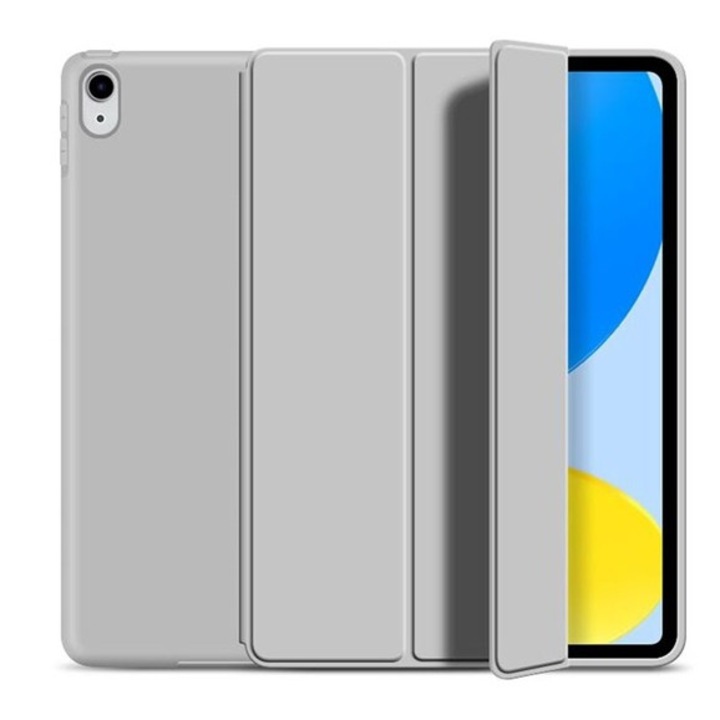 Gigapack tabletvédő álló, bőr hatású, aktív flip, oldalra nyíló, trifold, asztali tartó, sötétszürke, kompatibilis: Apple IPAD 11, 2025, / IPAD 10.9, 2022