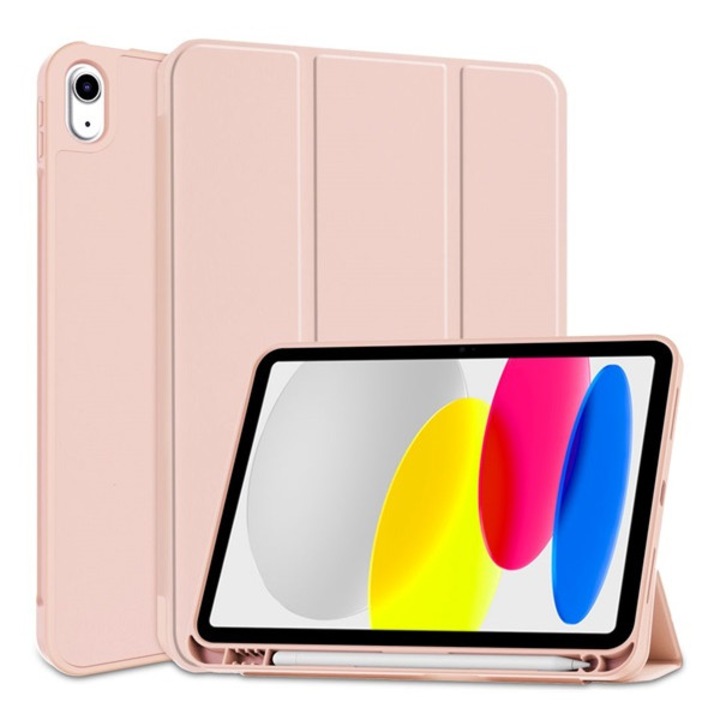 Gigapack tabletvédő álló, bőr hatású, aktív flip, oldalra nyíló, trifold, asztali tartó, ceruza tartó, rózsaszín, kompatibilis: Apple IPAD 11, 2025, / IPAD 10.9, 2022