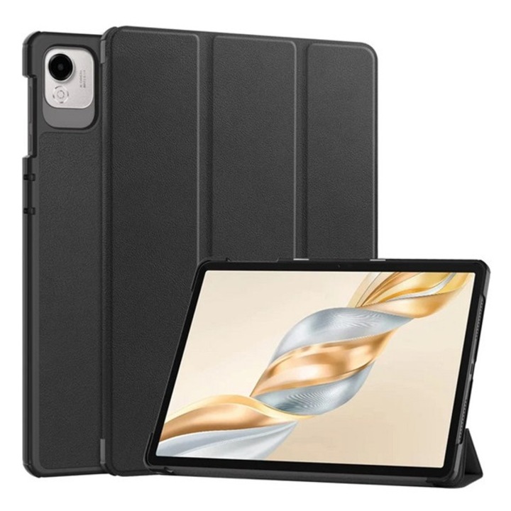 Gigapack tabletvédő álló, bőr hatású, aktív flip, oldalra nyíló, trifold, asztali tartó, fekete, kompatibilis: Honor Pad X9a