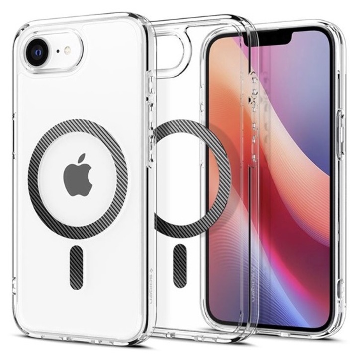 Spigen ultra hybrid mag műanyag mobiltelefon tok, ütésállóság, légpárnás keret, karbon minta, magsafe, átlátszó, kompatibilis: Apple iPhone 16e