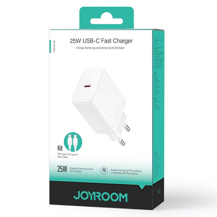 Joyroom hálózati töltő (JR-TCF11) + Lightning kábel, 25W, 1xUSB-C, PD, fehér