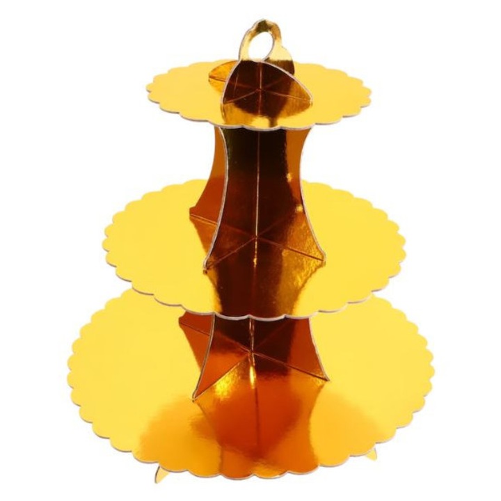 Suport etajat 3 niveluri CARODIS, din carton, design gold, pentru prajituri si candy bar