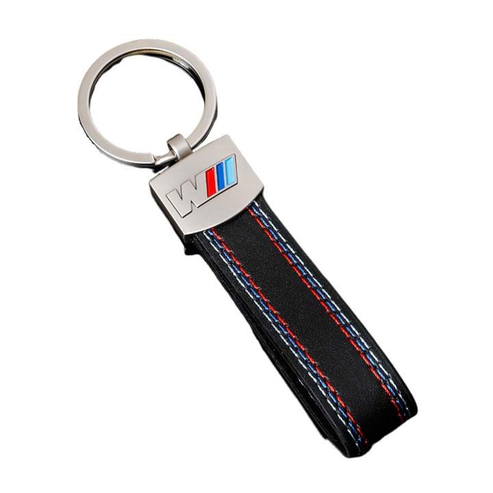 Breloc auto, TREXORA M-Power, design tri-color, piele sintetica premium, 11x2cm, negru/argintiu