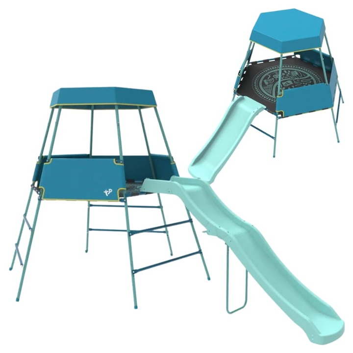 Set Cadru De Escalada Cu Tobogan 2 In 1, Copertina, Podea Cu Saltea De Joaca, Tp Toys, Material Otel Vopsit Electrostatic, Capacitate Maxima De Incarcare 100 kg, Varsta Copilului De La 18 Luni La 3 Ani, 233 x 172 x 142 cm, Multicolor