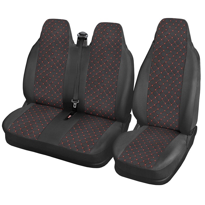 Tapiterie universala 2+1 pentru autobuz Ford Transit / Huse de scaun pentru Ford Transit / Cusaturi rosii