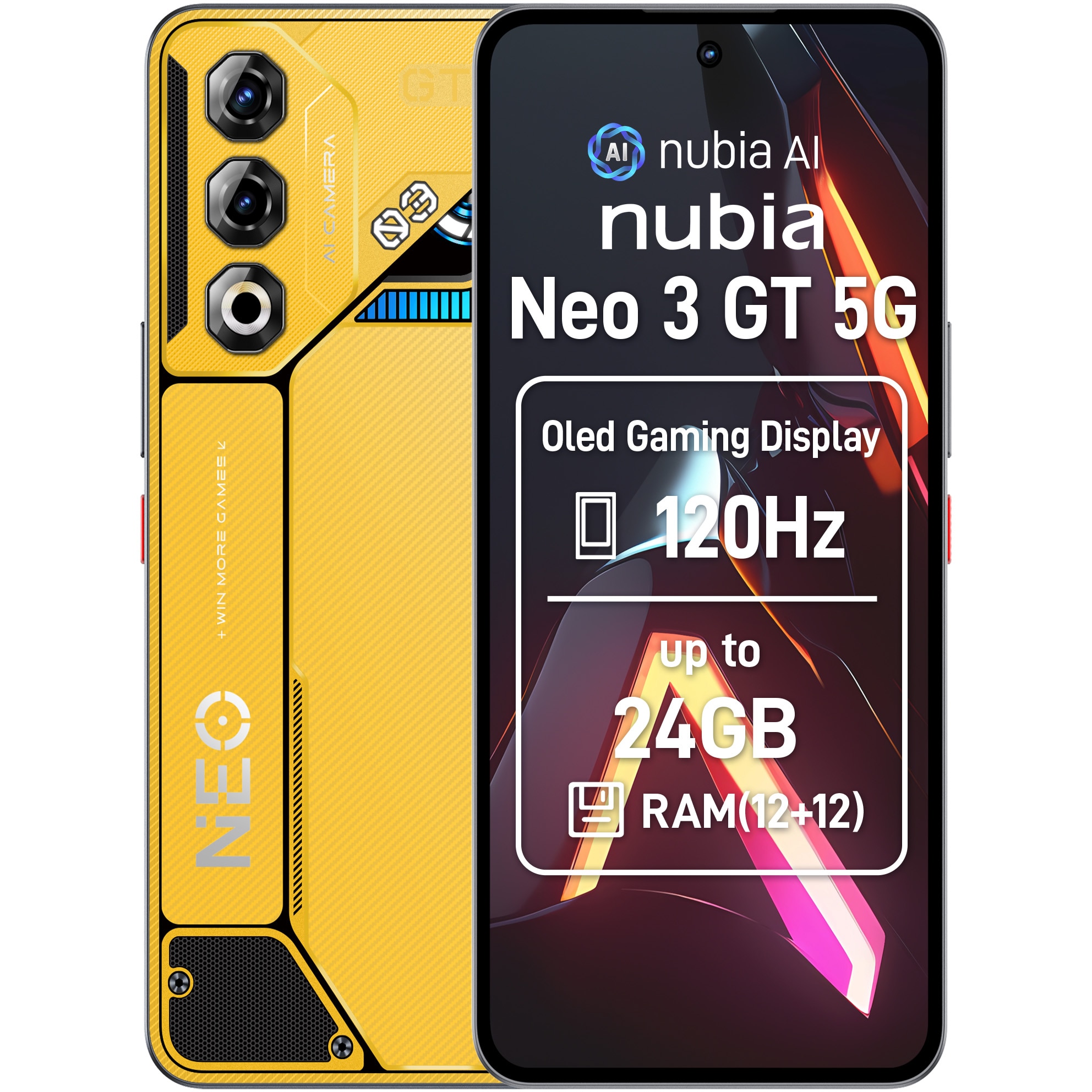 新品未開封 Nubia Neo 3GT グローバル版 12/256 Yellow Telefon mobil ZTE nubia NEO 3GT, Dual SIM, 12GB, 256GB, 5G, Yellow