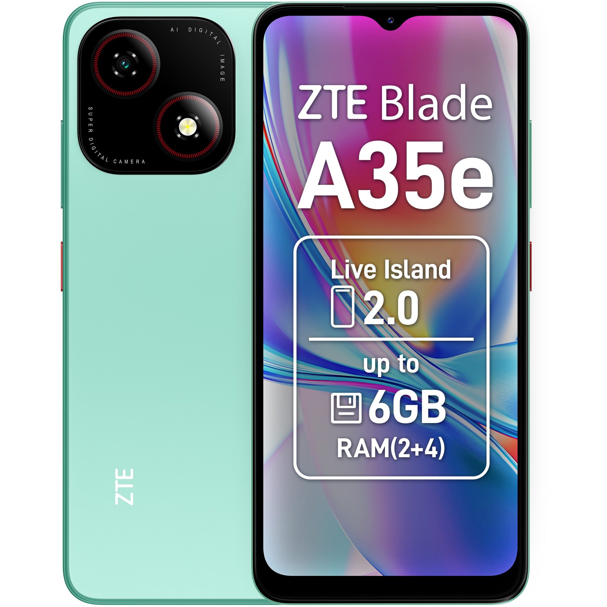 Telefon mobil ZTE Blade A35e, Dual SIM, 2GB, 64GB, 4G, Verde