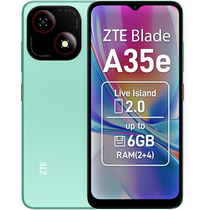 Смартфон ZTE Blade A35e, Dual SIM, 2GB, 64GB, 4G, Зелен