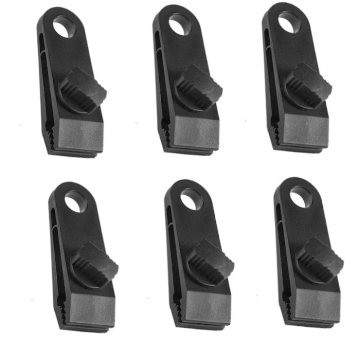 Set 6 cleme pentru ancorare cort, Plastic,8.3x2.8cm, Negru, Nu este usor de deformat si rupt, Foarte simplu si usor de utilizat, Dimensiuni mai mici si greutate redusa pentru portabilitate