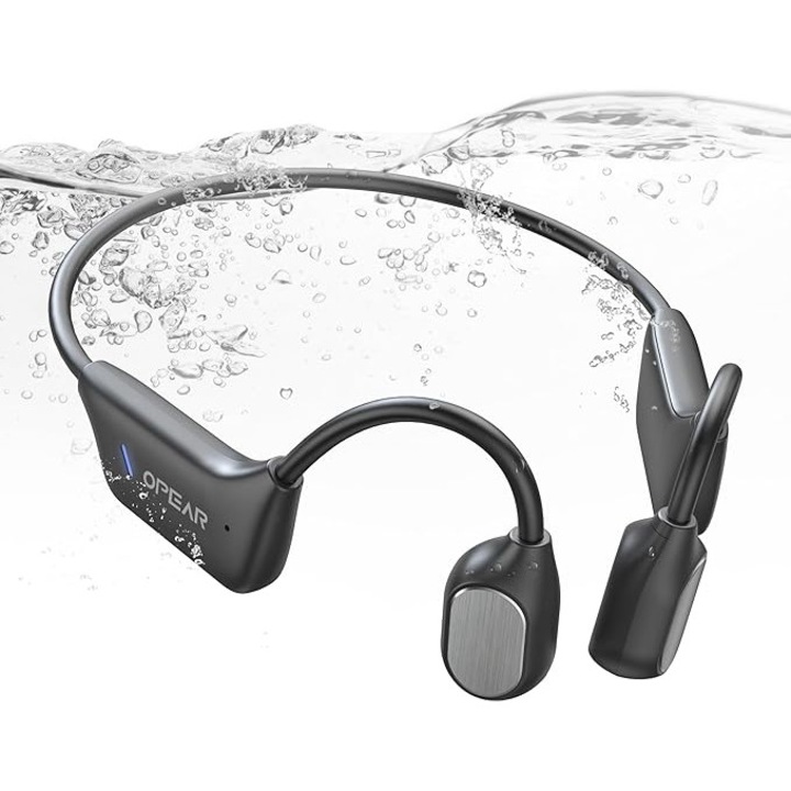 Casti cu conductie osoasa, Bluetooth 5.4, impermeabil IPX8, cu MP3 player de 32 GB, redare 10 ore, microfon incorporat, compatibile iOS si Android, pentru inot, snorkeling, ciclism, alergare, sport