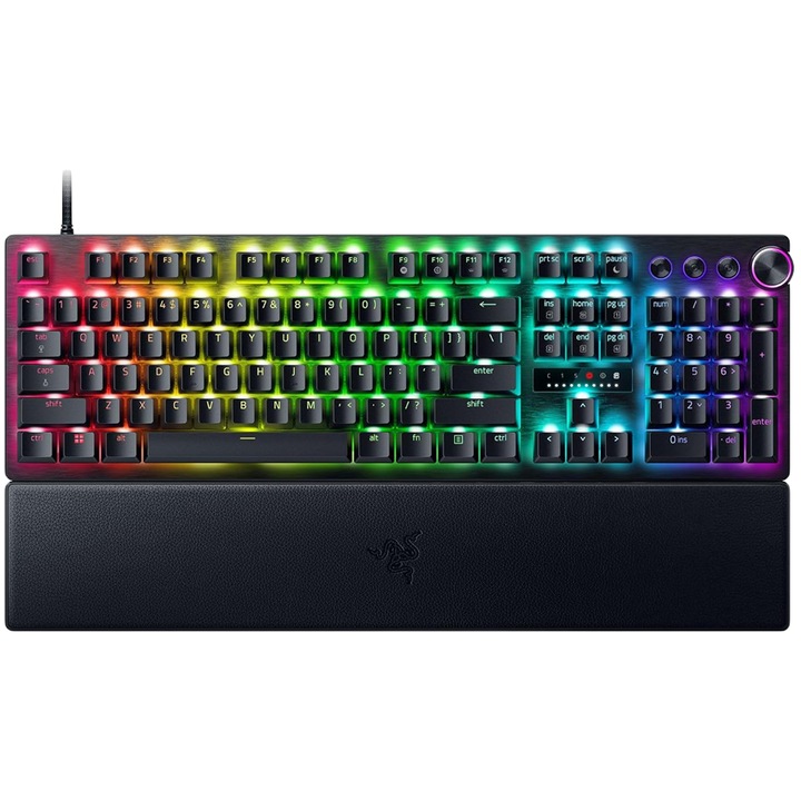 Клавиатура Huntsman V3 Pro - US Layout, Gaming Keyboard, Analog Optical Switch Gen-2, Razer Chroma RGB, Magnetic Firm Leatherette Wrist Rest, Multi-function Dial with 3 dedicated button, Detachable Type-C Cable, Doubleshot PBT Keycaps, RZ03-04970100-R3M1