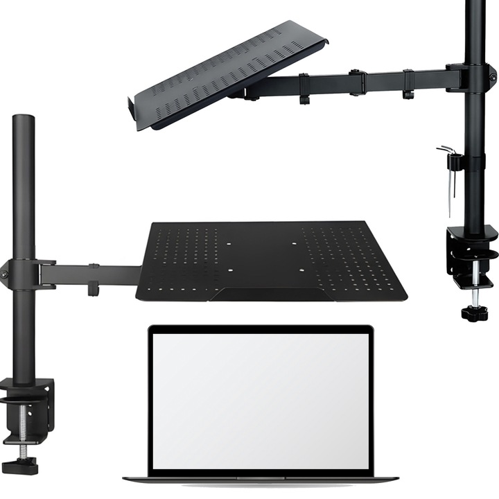 Laptop állvány, HDWR, SolidHand-L01, fekete, asztali állvány, acél, 12-15, 7 hüvelykes méretekkel kompatibilis, teherbírás akár 10 kg, VESA szabvány