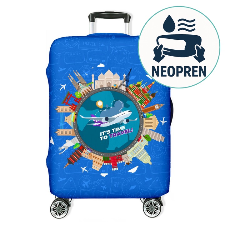 Husa troler din neopren pentru valiza, Fullprint, S, W2 Time to Travel