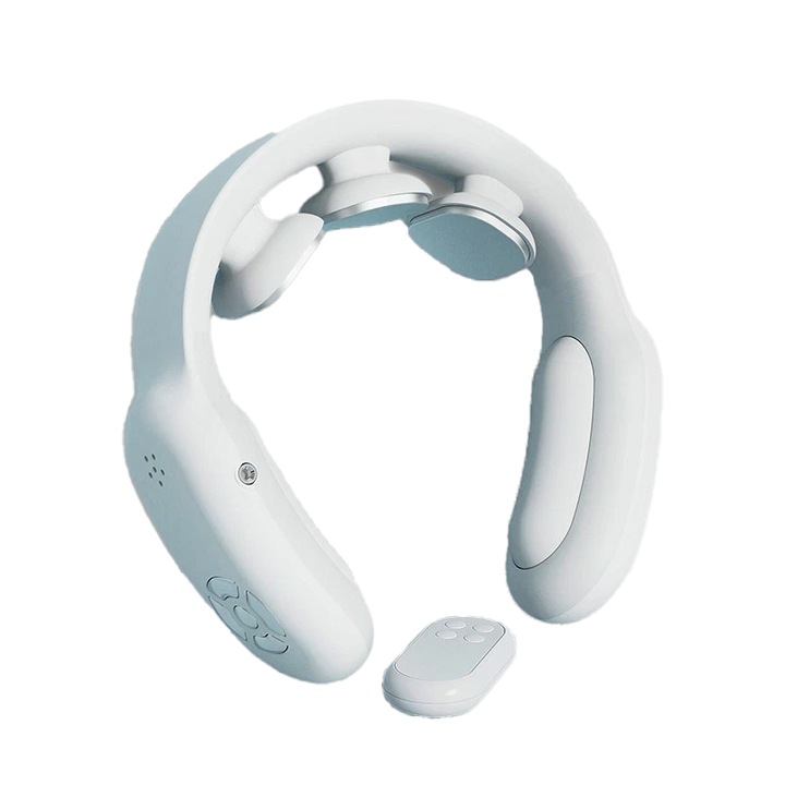 Aparat masaj cervical cu impulsuri electromagnetice, cu incalzire, portabil, 3 moduri de masaj, 15 nivele de intensitate, USB, telecomanda, Ideas4Comfort, alb